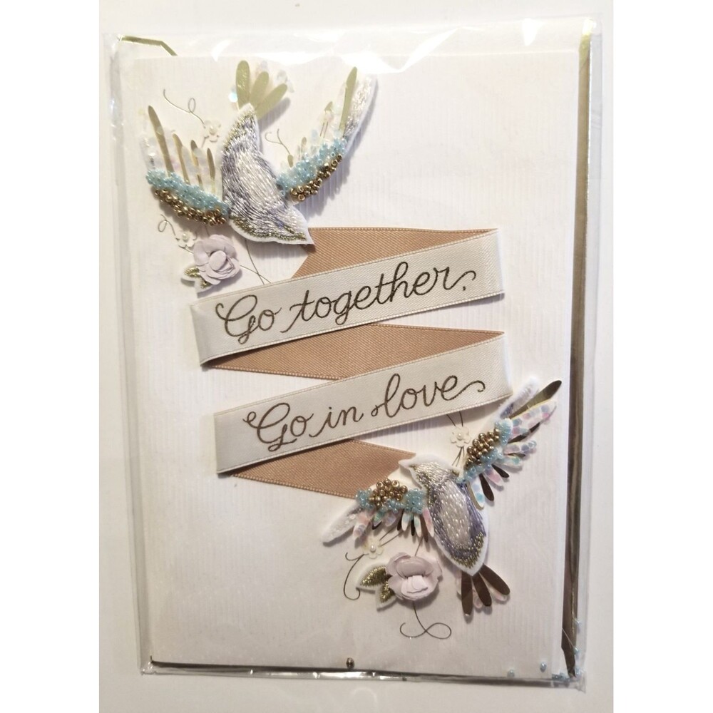 Wedding Congratulations Greeting Card Hallmark Signature Beaded Love Birds 3-D